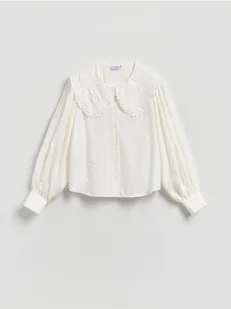 Reserved - Koszula z dekoracyjnym kołnierzem - złamana biel - Koszule damskie - miniaturka - grafika 1