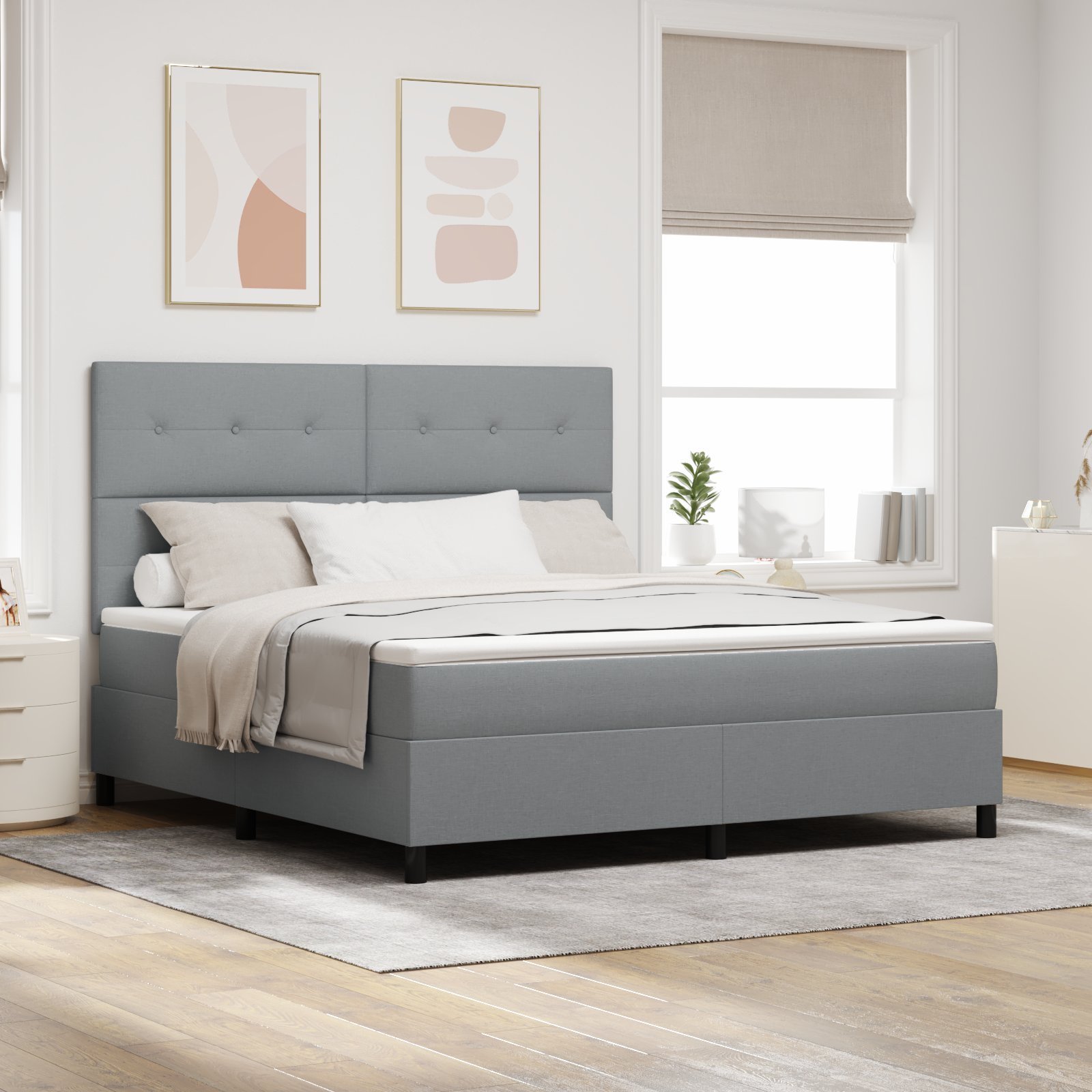vidaXL łóżko sprężynowe z materacem i LED-owym oświetleniem - jasnoszary, 180 x 200 cm, materiał