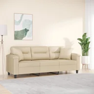 Sofy i kanapy - vidaXL 3-osobowa sofa z poduszkami, kremowa, 180 cm, mikrofibra - miniaturka - grafika 1