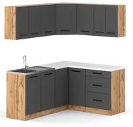Meble kuchenne - Meble Kuchenne Narożne Modułowe Szare Z Drewnem Bella Szara Dąb Wotan - miniaturka - grafika 1