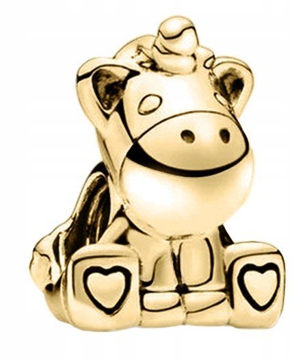 Złoty Charms z Jednorożcem Bajka Jednorożec Serca Koń Konik SREBRO 925