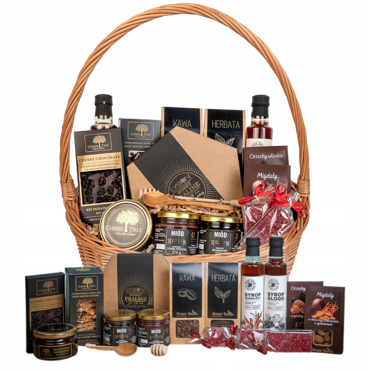 Kosz Prezentowy Wiklinowy Zestaw Premium Herbata Czekolada Trufle Urodziny