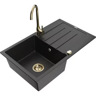 Mexen Bruno zlewozmywak granitowy 1-komorowy z ociekaczem i baterią kuchenną Telma, czarny/srebrny - Zlewozmywaki z baterią - miniaturka - grafika 1