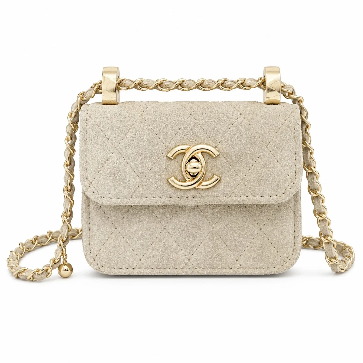 mała kremowa TOREBKA damska pikowana na łańcuszku mini luksusowa 13×11×6 cm