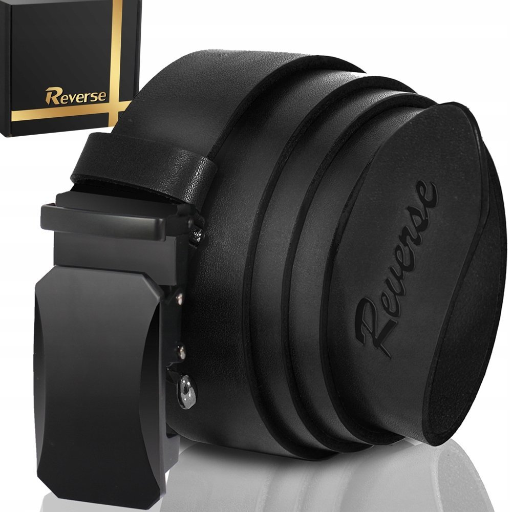 REVERSE PASEK SKÓRZANY MĘSKI DO SPODNI AUTOMAT CZARNY SKÓRA NATURALNA 110