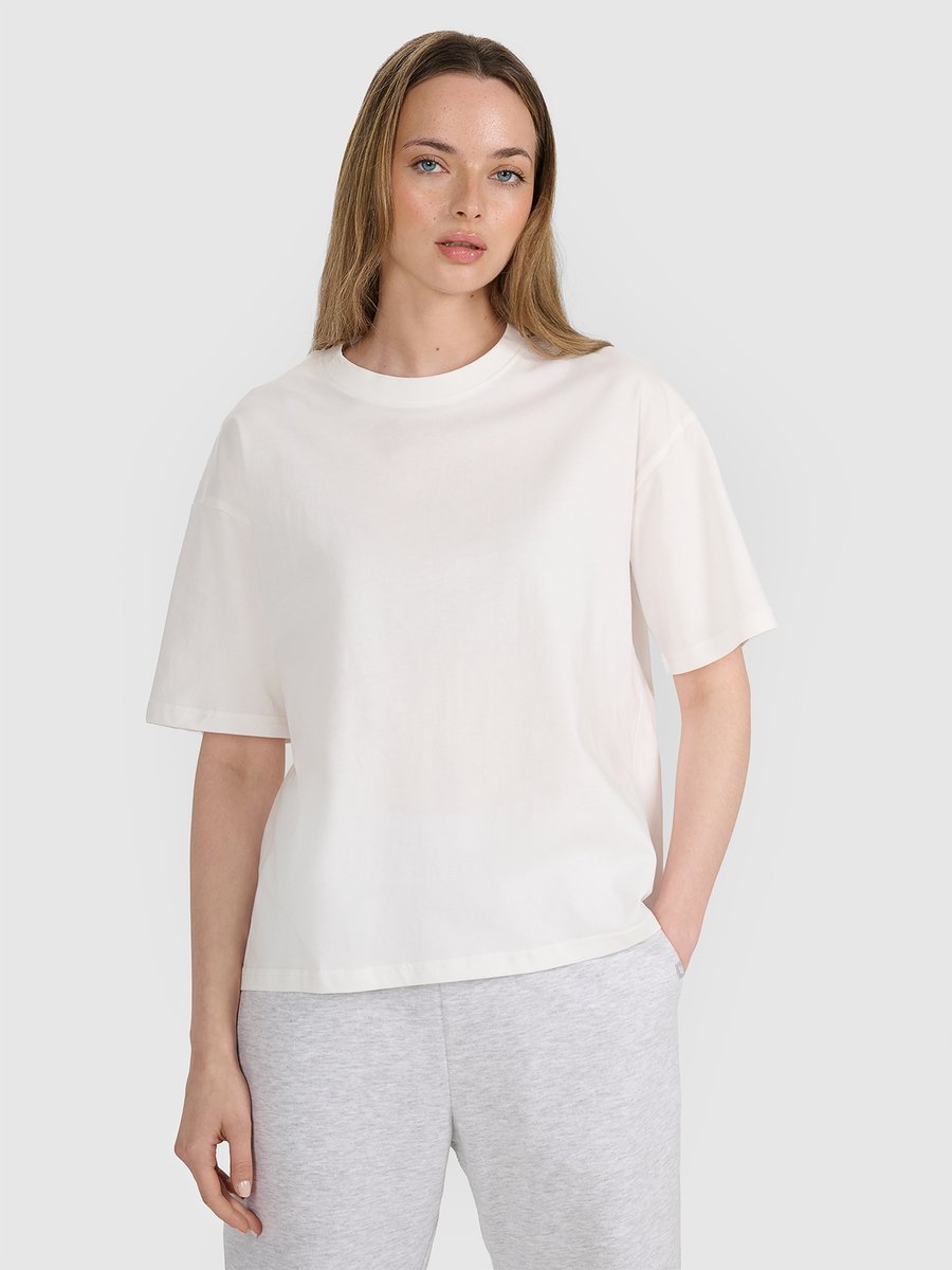 T-shirt oversize z nadrukiem damski 4F 4FRSS25TTSHF2692-11S Biały Roz. S