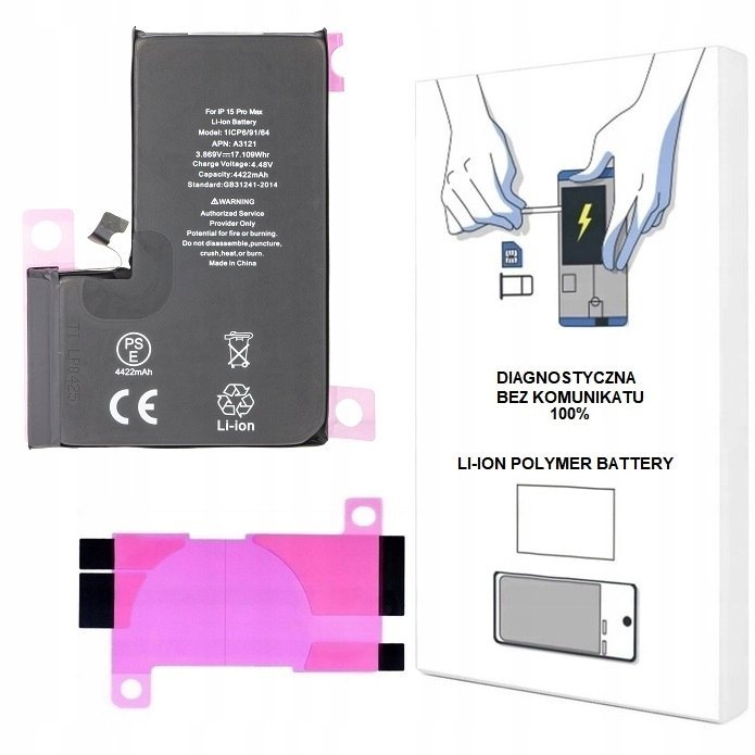 BATERIA DO iPHONE 15 PRO MAX 4422 mAh DIAGNOSTYCZNA BEZ KOMUNIKATU ŚWIEŻA