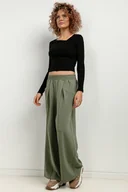 Spodnie sportowe damskie - Szerokie spodnie z kantem, T413, zielony - miniaturka - grafika 1