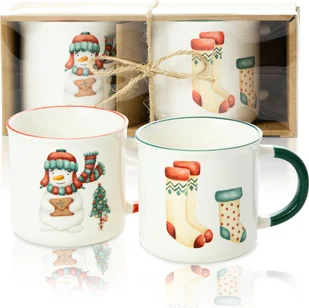 Kubek Świąteczny Ceramiczny Na Prezent 300 Ml Boże Narodzenie Bałwan Skarpety Zestaw 2 Szt - Kubki - miniaturka - grafika 1