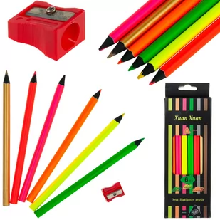 KREDKI NEONOWE TRÓJKĄTNE KOLOROWE TEMPERÓWKA 6SZT. - Kredki, ołówki, pastele i pisaki - miniaturka - grafika 1