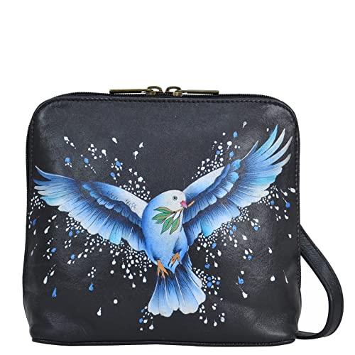 Anna by Anuschka Damski ręcznie malowany skórzany mały zamek błyskawiczny Crossbody-Peace and Love, jeden rozmiar, Pokój i miłość, Rozmiar Uniwersalny