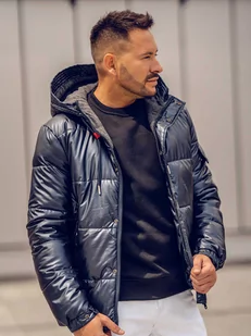 Granatowa pikowana kurtka męska zimowa sportowa Denley EX2125A - Kurtki męskie - miniaturka - grafika 1