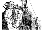 Fototapety - Fototapeta - Saxophone recital on Broadway 250X193 - miniaturka - grafika 1