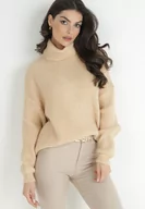 Swetry damskie - Beżowy Golf Oversize Out Of This World - miniaturka - grafika 1