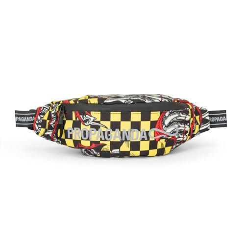 Franco Cosimo Panini PROPAGANDA Oficjalna torba propaganda z główną komorą i płaską kieszenią z tyłu, zapięciem na zamek i regulowanym paskiem, 34 x 14,5 x 9 cm, nadruk odblaskowy, czarny/żółty,