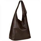 Plecaki worki - Torebka worek skórzana brąz czekolada shopper na ramię - miniaturka - grafika 1
