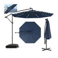 Parasole ogrodowe - Parasol przeciwsłoneczny ze stojakiem i diodami LED, Ø 300 cm, z korbą, parasol ogrodowy, parasol na taras, do ogrodu, na basen, taras (niebieski) - miniaturka - grafika 1
