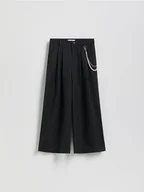 Spodnie i spodenki dla dziewczynek - Reserved - Spodnie wide leg w paski - czarny - miniaturka - grafika 1