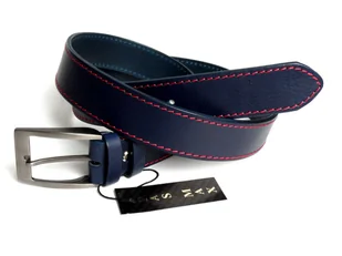 Pasek Męski Skórzany PAS-MAX (PL) Skóra Licowa EXTRA 40 mm Niebieski Z Czerwoną Nitką - Paski - miniaturka - grafika 6