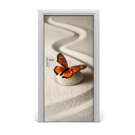 Naklejki na ścianę - Naklejka samoprzylepna na drzwi Kamień zen i motyl, Tulup - miniaturka - grafika 1