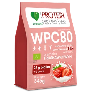 BeOrganic WPC 80, koncentrat białka serwatkowego Bio, smak truskawkowy, 345 g - Odżywki białkowe BeOrganic WPC 80, koncentrat białka serwatkowego Bio, smak truskawkowy, 345 g - Odżywki białkowe - miniaturka - grafika 1