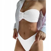 Stroje kąpielowe - STRÓJ KĄPIELOWY BIKINI DWUCZĘŚCIOWY BEZ RAMIĄCZEK MARSZCZENIA BIAŁY L - miniaturka - grafika 1