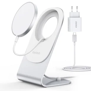Choetech Choetech bezprzewodowa ładowarka MagSafe Qi 15W z aluminiowym stojakiem srebrny + ładowarka sieciowa PD 20W (H047) H047 - Ładowarki do telefonów - miniaturka - grafika 1