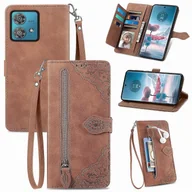 Portfele - Do etui Motorola Edge 40 Neo 5G Portfel na zamek błyskawiczny Skórzany pokrowiec na telefon z nadrukiem kwiatowym Wielobarwny Style E - miniaturka - grafika 1