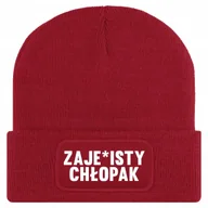 Czapki damskie - Czapka Jesienna Bawełniana ZIMOWA Czerwona Beanie ZAJE*ISTY CHŁOPAK Wzory - miniaturka - grafika 1