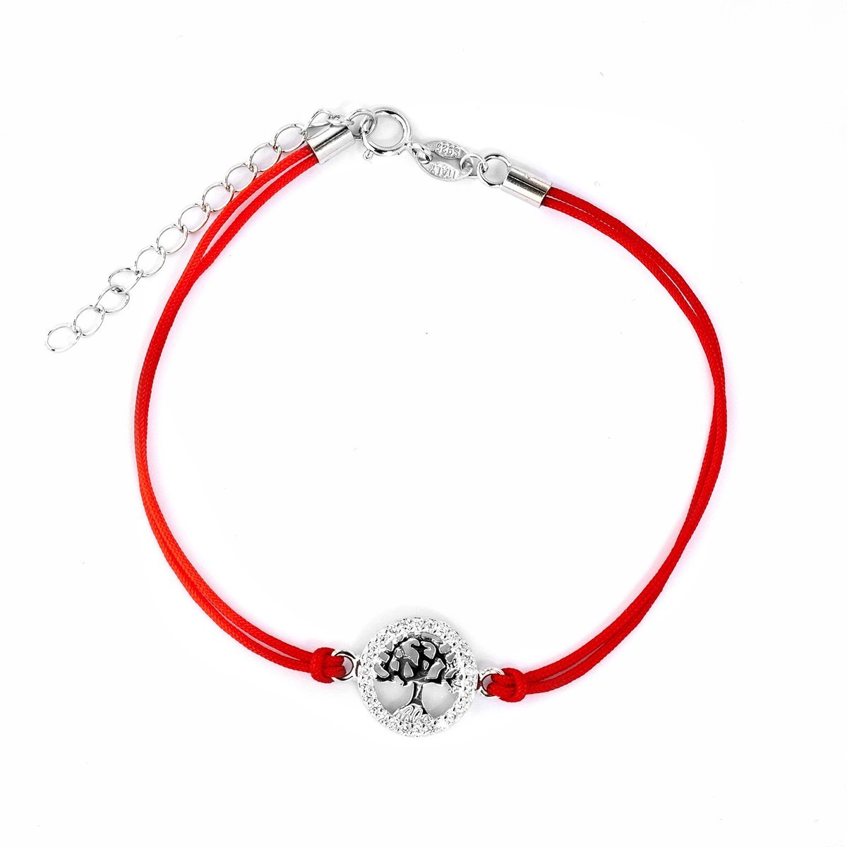 Srebrna bransoletka 925 Drzewko Szczęścia II Czerwony Sznurek