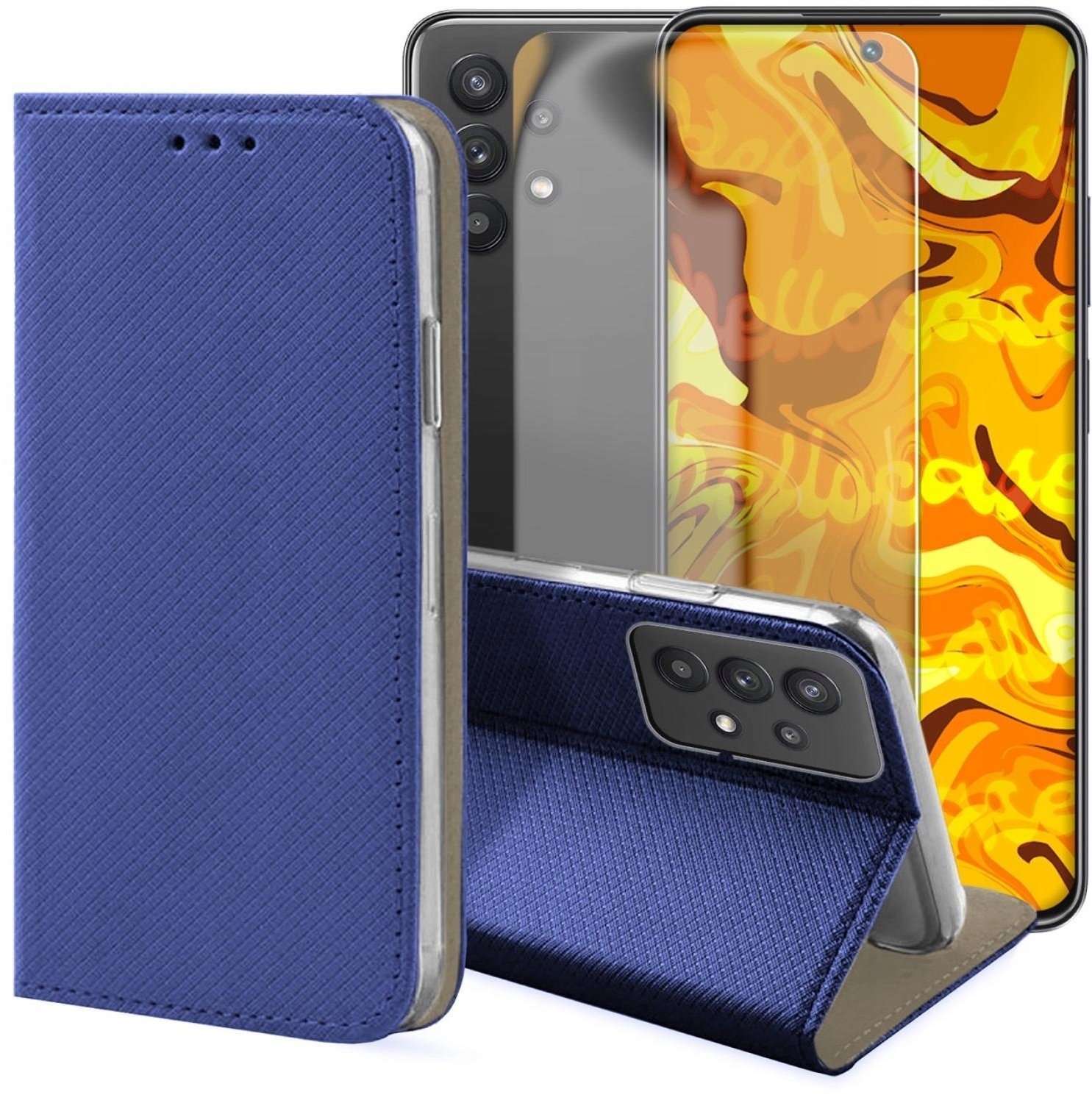Hello Case Etui z Klapką Do Samsung Galaxy A32 5G / M32 5G Granatowe, Case Szkło