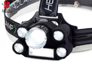 Latarka LED przód tył czołówka 400m 5xled + cob AKU USB ALU ANODOWANE - Latarki - miniaturka - grafika 1