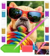 Zabawki kreatywne - Haft diamentowy PIES Z LIZAKIEM śmieszny piesek 30x40 OBRAZ duży zabawki kreatywne plastyczne - miniaturka - grafika 1