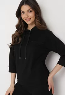 Czarna Bluza z Rękawami 3/4 Ozdobiona Sznurkami i Cyrkoniami Rowale - Bluzy damskie - miniaturka - grafika 1