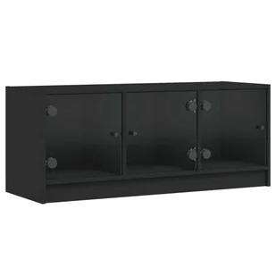 vidaXL Szafka pod telewizor ze szklanymi drzwiami czarna 102x37x42 cm - Szafki RTV - miniaturka - grafika 1