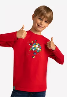 Koszulki dla chłopców - Czerwony longsleeve chłopięcy z nadrukiem L-ACCE JUNIOR - Volcano - grafika 1