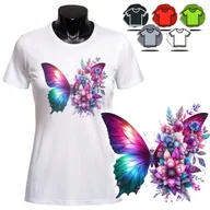 Koszulki i topy damskie - KOSZULKA DAMSKA Z NADRUKIEM T-SHIRT - MOTYLEK KWIATY - L - miniaturka - grafika 1