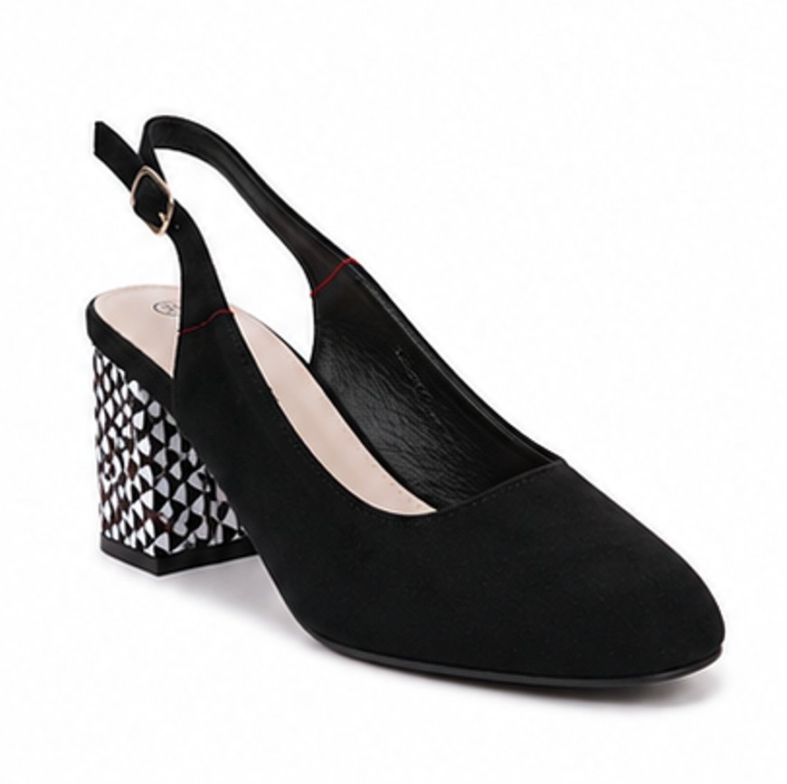Czarne Czółenka Damskie Slingback na Słupku 38