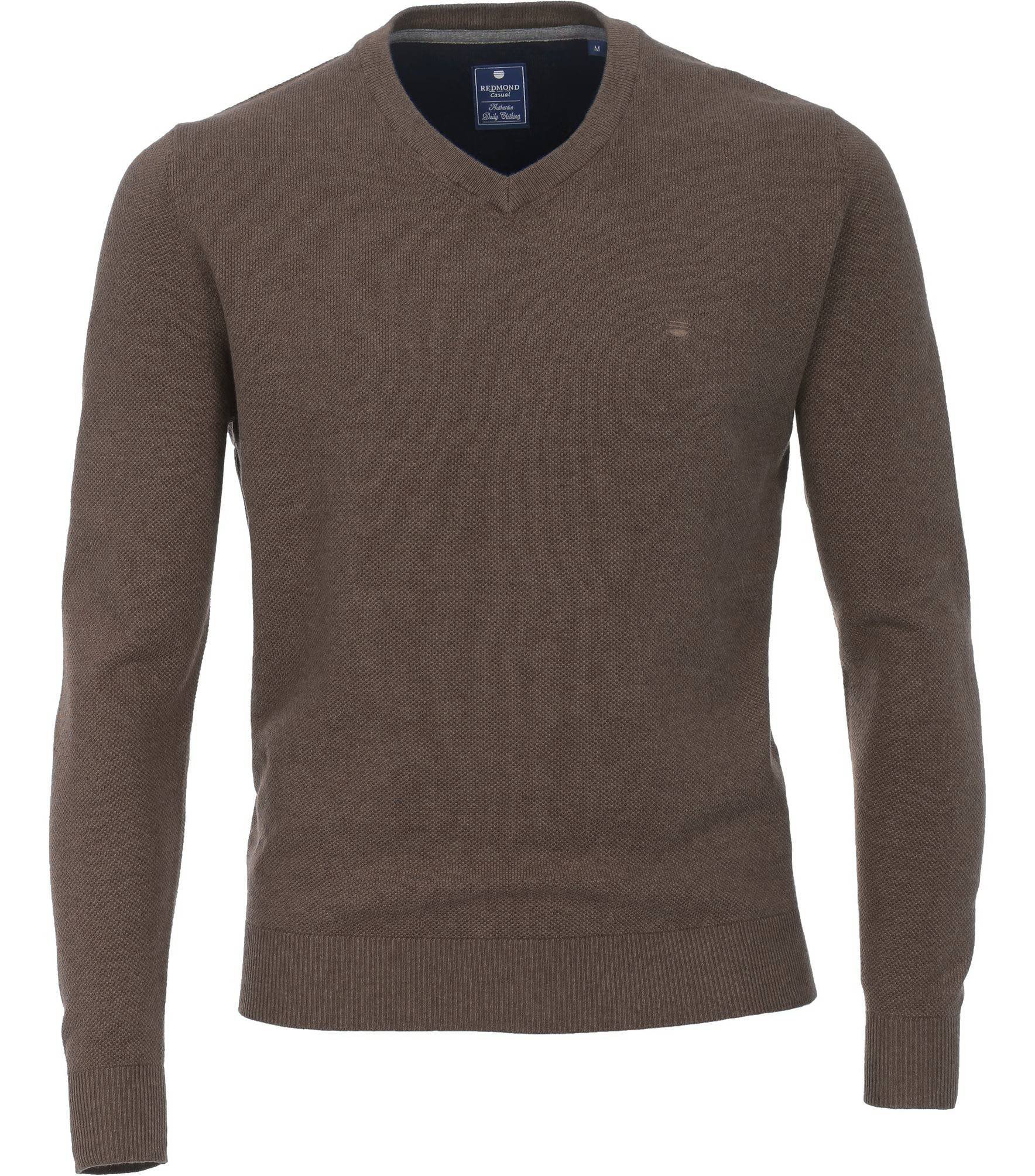 REDMOND Casual sweter męski długi rękaw dekolt V regular fit bawełna struktura gładka brązowy M