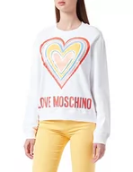 Bluzy damskie - Love Moschino Damska bluza wielokolorowa z sercem, optical white, 40 - miniaturka - grafika 1