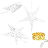 Oświetlenie świąteczne - Gwiazda papierowa świąteczna biała 3D 25 cm i lampki choinkowe 10 led ciepły biały - miniaturka - grafika 1