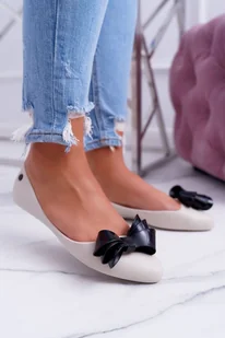 Lu Boo Beżowe / Czarne Meliski Gumowe Balerinki Big Bow - Baleriny - miniaturka - grafika 1