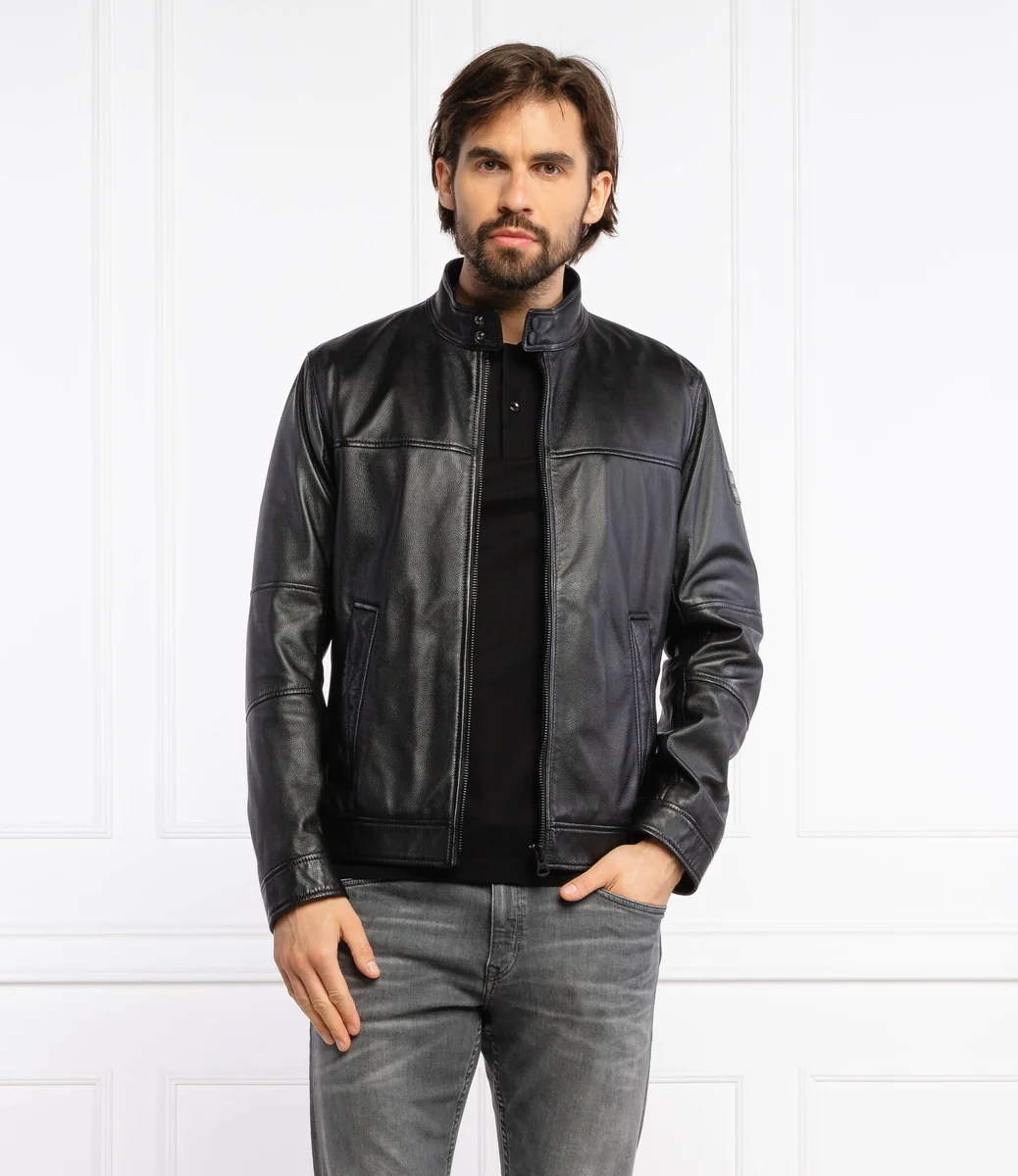 HUGO BOSS CZARNA SKÓRZANA KURTKA MĘSKA Z KOŁNIERZEM STOJĄCYM 44 12FA