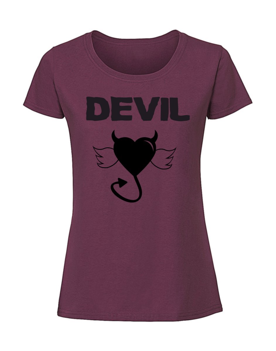 Damska koszulka z nadrukiem - Devil Burgundowy L