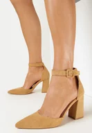 Czółenka - Brązowe Czółenka na Słupku ze Szpiczastym Noskiem Kotine - miniaturka - grafika 1