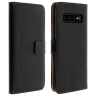Etui i futerały do telefonów - Skórzane Etui Folio do Samsunga Galaxy S10 Plus, Podstawka Wideo Prawdziwa Skóra Czarna - miniaturka - grafika 1