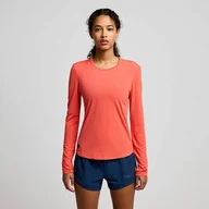 Koszulki sportowe damskie - SAUCONY Koszulka damska Stopwatch Long Sleeve - Cayenne Heather - miniaturka - grafika 1