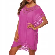 Bluzki damskie - LETNIA TUNIKA PLAŻOWA PAREO PLAŻOWE NARZUTKA NA PLAŻĘ SUKIENKA BOHO KOLOR RÓŻOWY - miniaturka - grafika 1