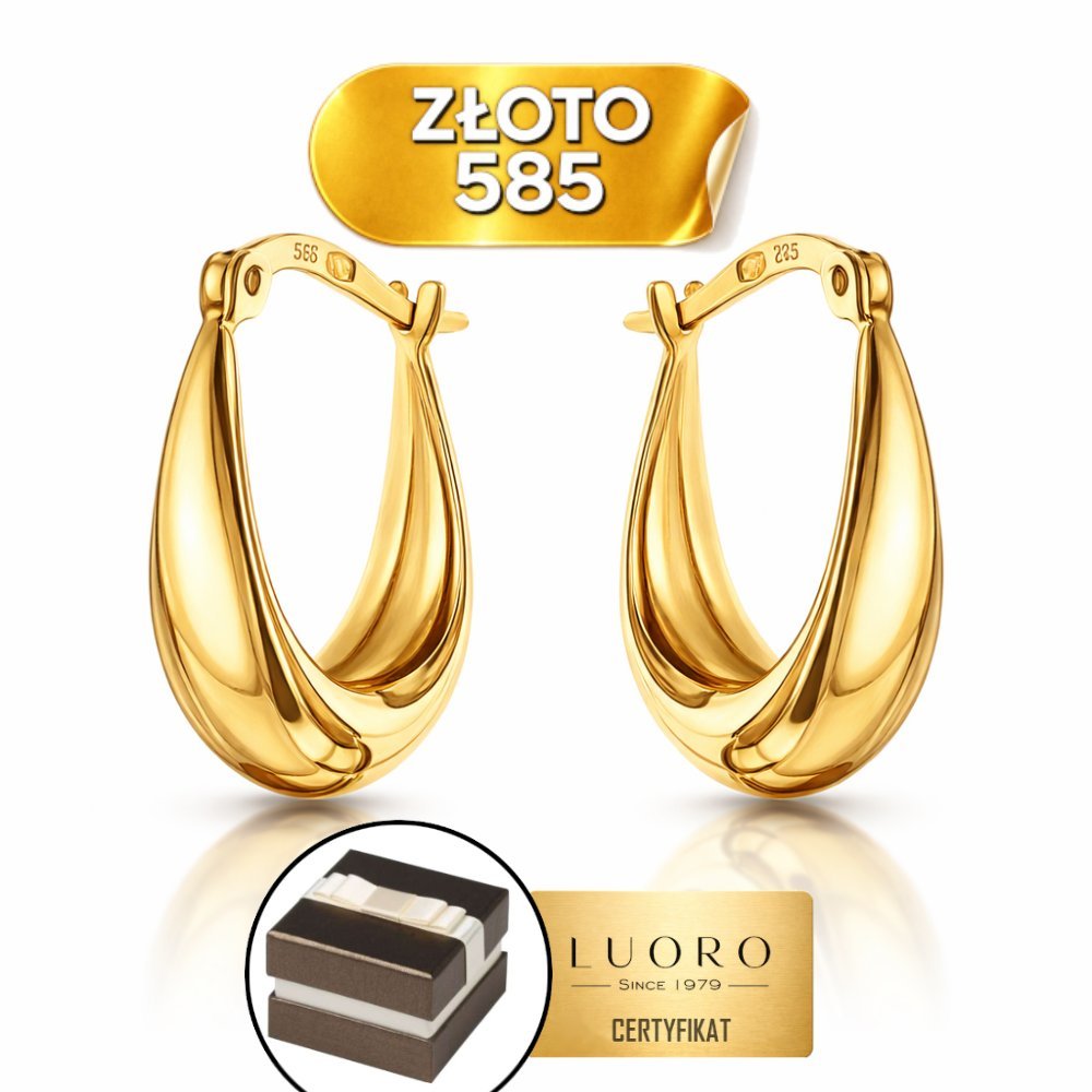 KOLCZYKI ZŁOTE 585 14K ŁEZKI GŁADKIE NA ANGIELSKIM ZAPIĘCIU 22 MM
