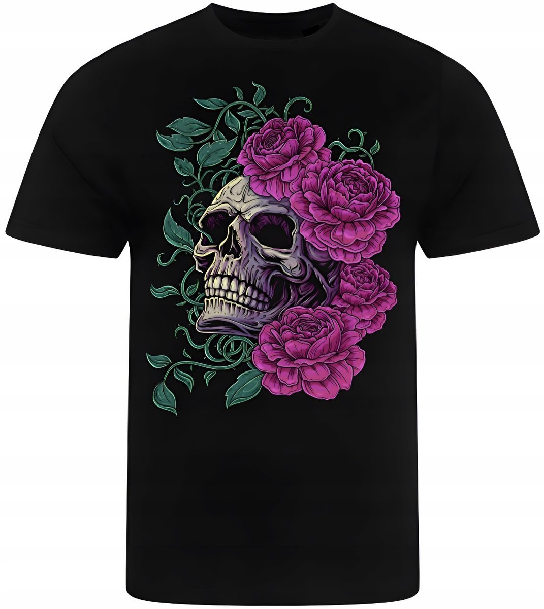 Koszulka Męska Nadruk Czaszka Kwiaty Western Prezent Premium M